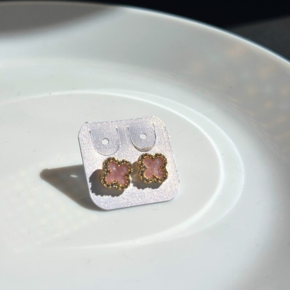 Blush Clover Studs: 14k Gold-Filled Pink Enamel Earrings